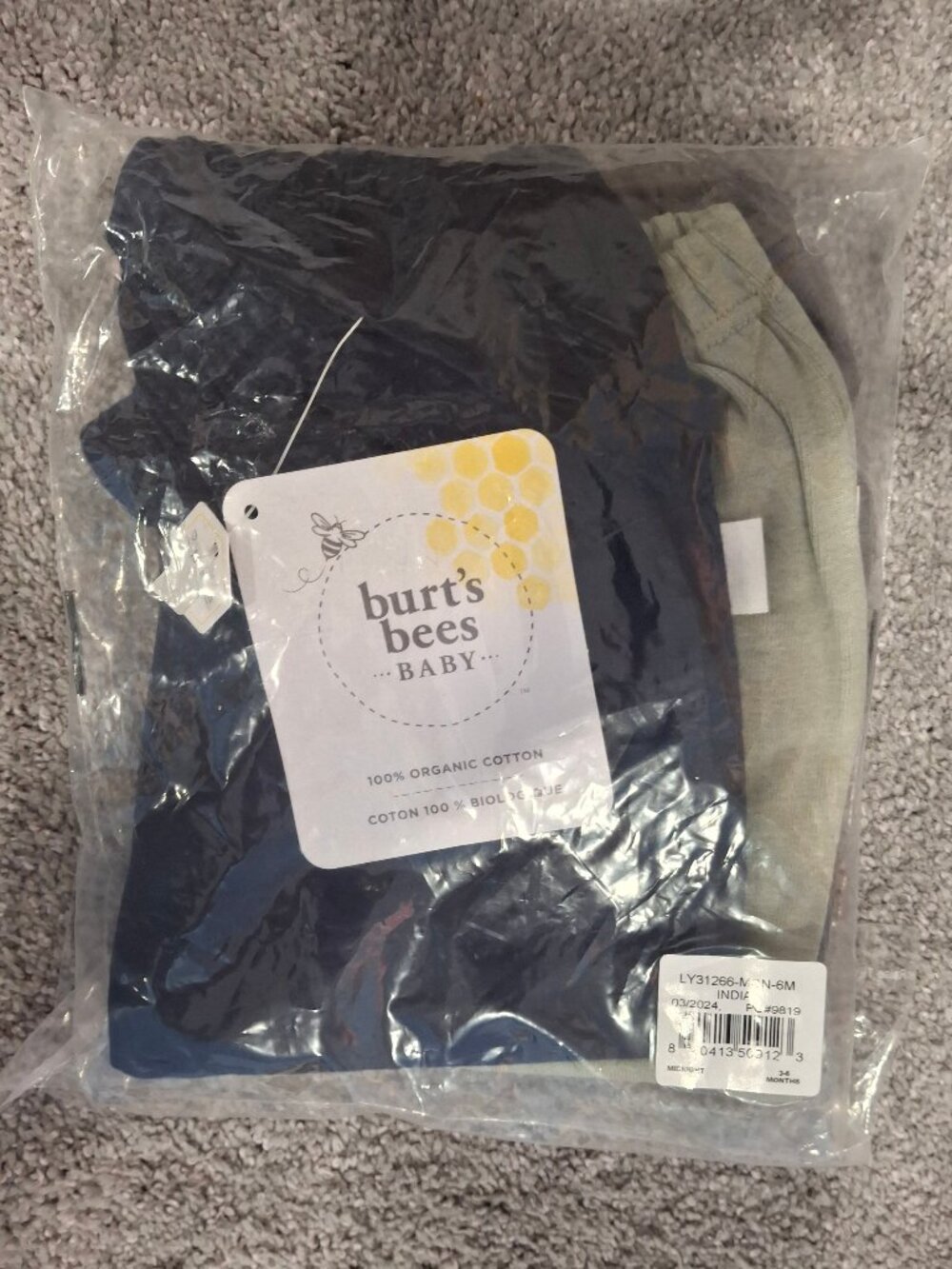 Baby Harem Pants and bodysuits, 3 of each, Burt's Bees, organic, 3-6 Mo